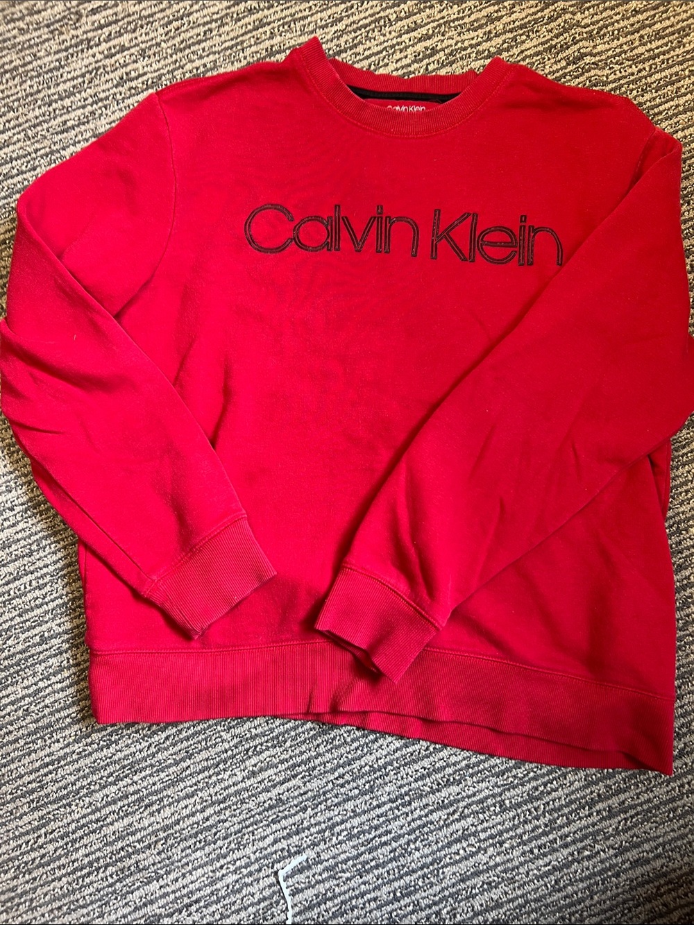 Calvin Klein Men’s Bright Red Logo Crewneck Sweater